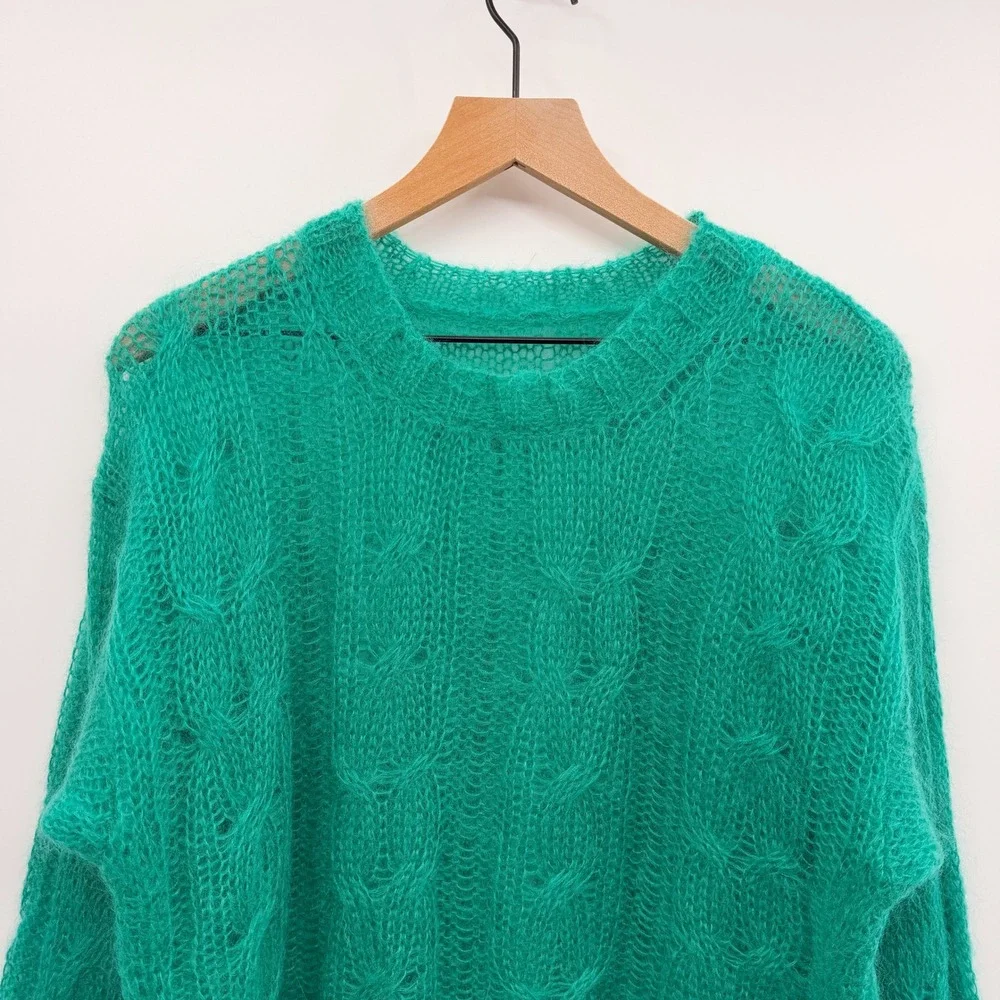 Anthropologie The Posey‎ Stitchy Distressed Mohair Sweater in Green Size Small - Picture 5 of 11